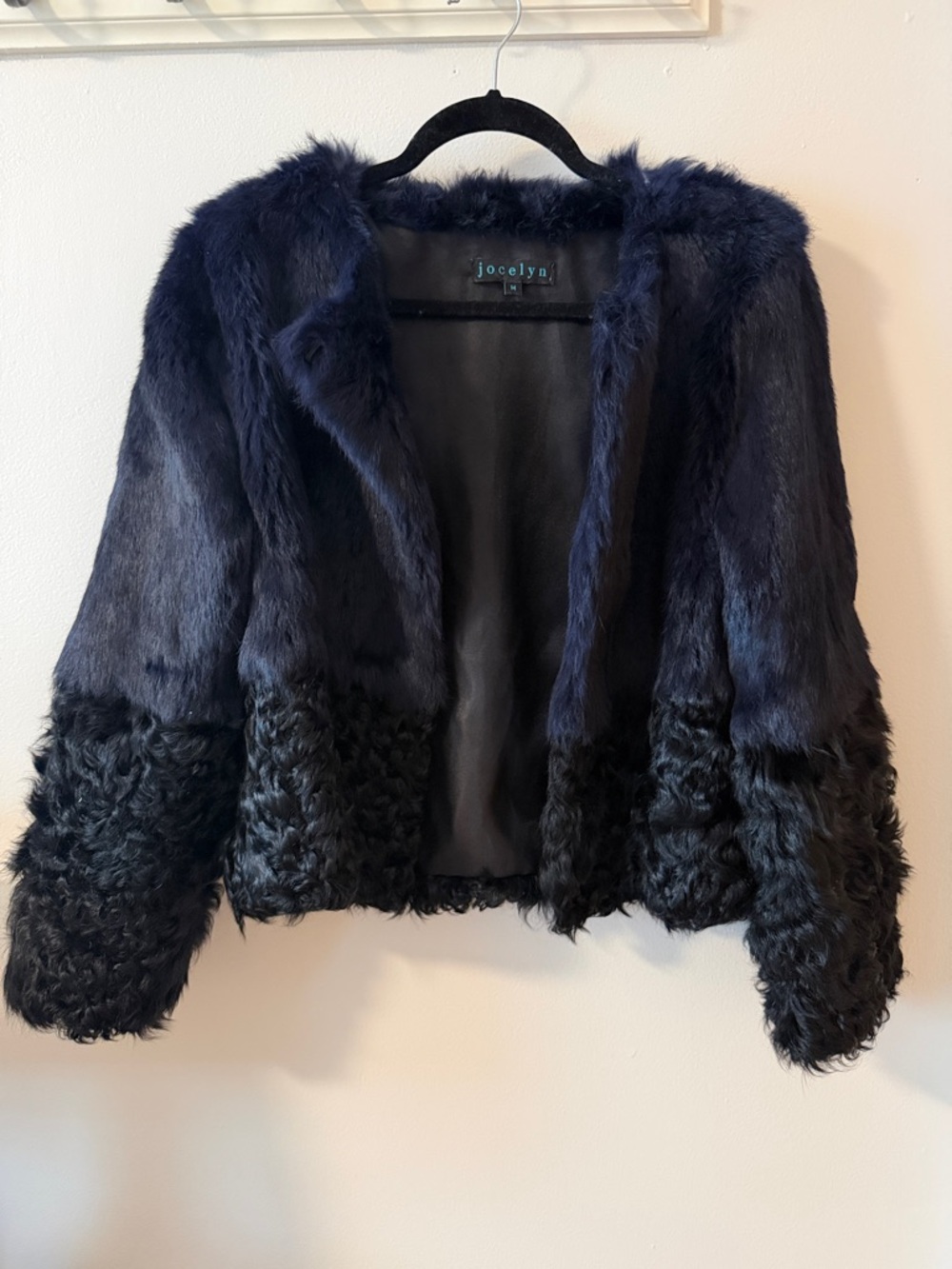 jocelyn Navy and Black Fur Cropped Coat